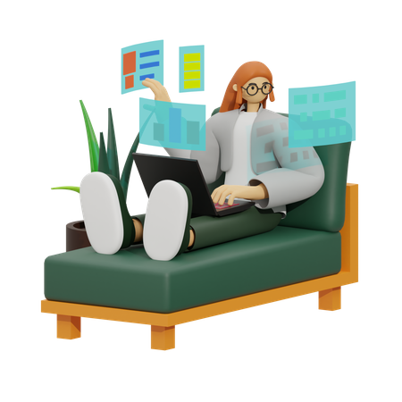 Der Komfort des Arbeitens von Ihrem Sofa aus  3D Illustration