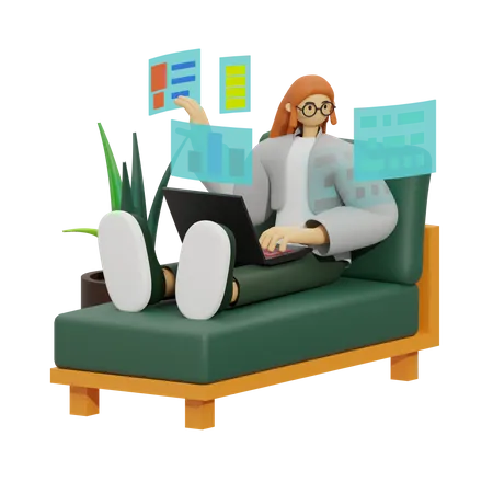 Der Komfort des Arbeitens von Ihrem Sofa aus  3D Illustration