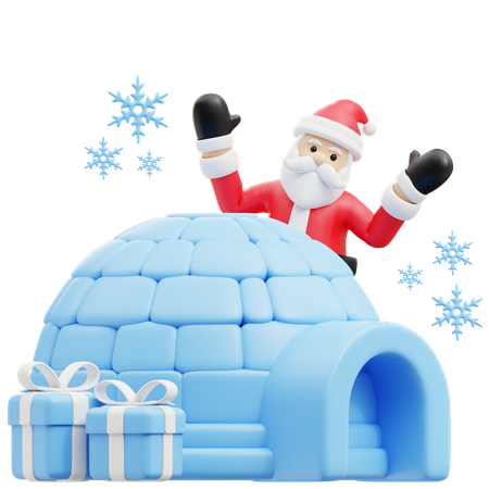 Der Weihnachtsmann wohnt im Iglu  3D Illustration