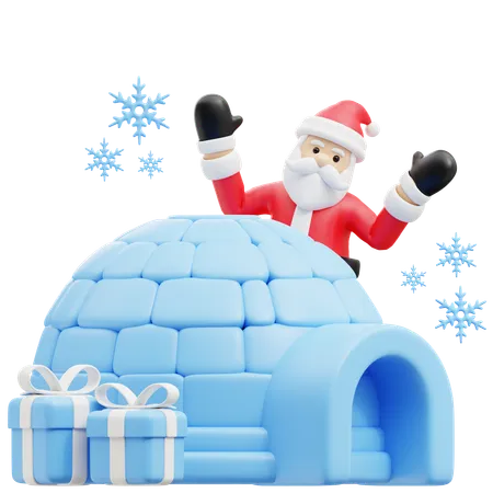 Der Weihnachtsmann wohnt im Iglu  3D Illustration