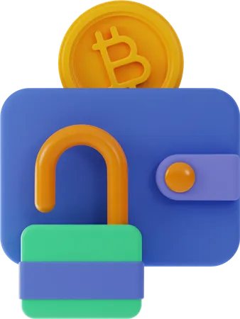 Desbloquear carteira bitcoin  3D Illustration