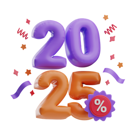 Desconto Ano Novo 2025  3D Icon