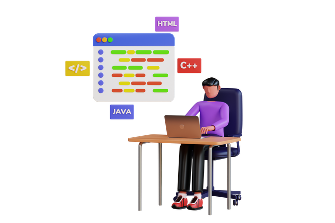 Desenvolvedor Full Stack fazendo codificação na Web  3D Illustration