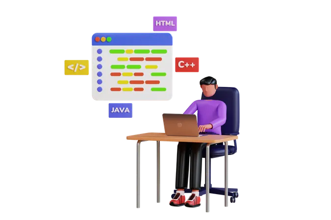 Desenvolvedor Full Stack fazendo codificação na Web  3D Illustration