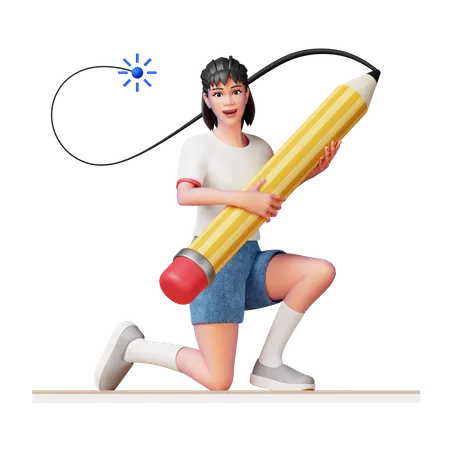 Créatrice féminine tenant un crayon  3D Illustration