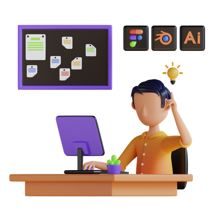 Designer freelance trabalhando na ideia de design  3D Icon