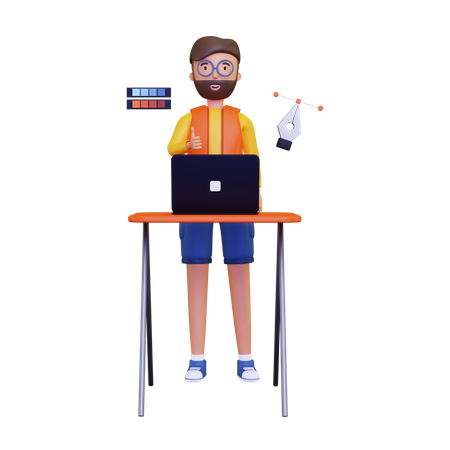 Designer gráfico no trabalho usando laptop  3D Icon