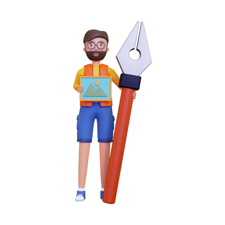 Designer gráfico possui ferramenta de caneta de desenho  3D Icon