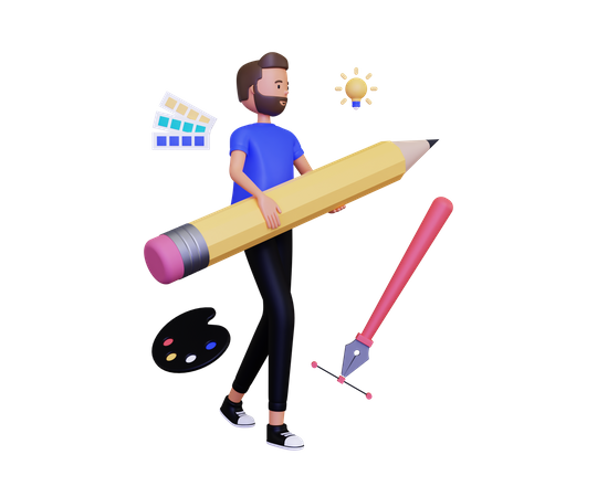 Designer gráfico possui ferramenta de caneta de desenho  3D Icon