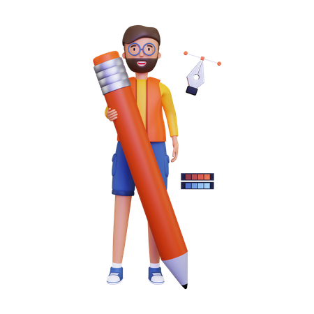 Designer gráfico segurando um lápis  3D Icon