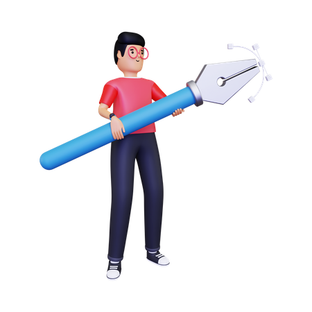 Designer gráfico segurando uma ferramenta caneta  3D Icon