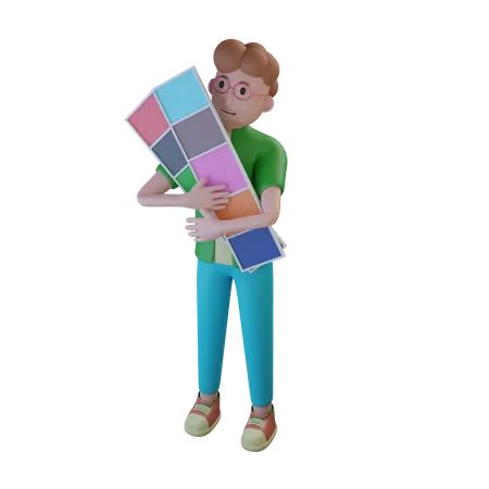 Illustration Of Designer Holding Color Palettes 3D Illustration
