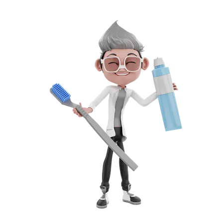 Desist doctor holding toothbrush and toothpaste 3D Illustration