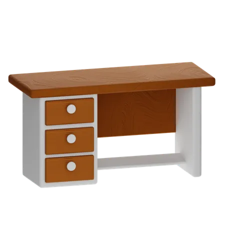 Wooden Desk With Drawers 3 D Icon Illustration 3D Icon