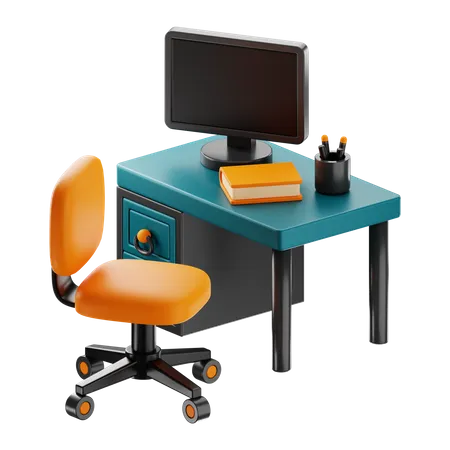 Desk And Chair 3D Icon