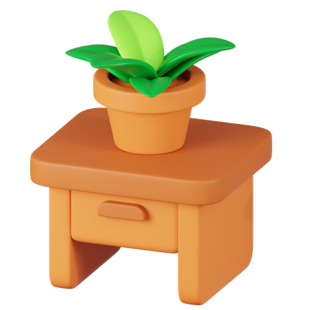 植物のある机  3D Icon