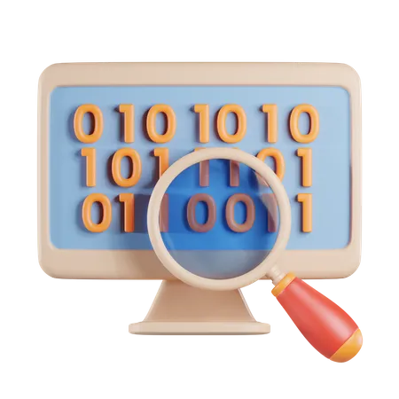 Desktop Binary Data Search 3D Icon