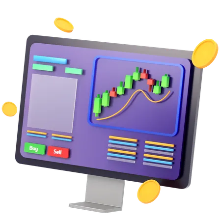 Computer Monitor With Trading Chart And Coins Illustration In 3 D Design 3D Icon
