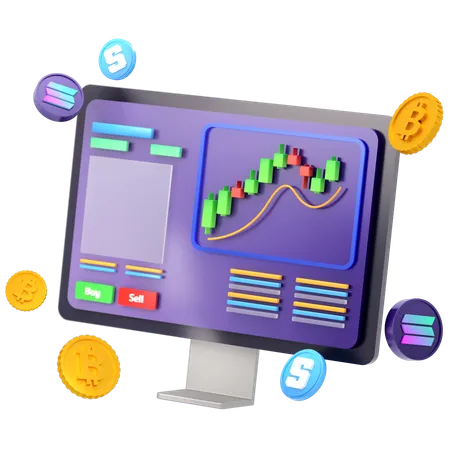 Computer Monitor With Trading Chart And Coins Illustration In 3 D Design 3D Icon