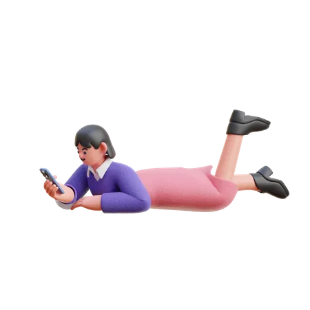 Desplazamiento femenino en las redes sociales mientras duerme  3D Illustration