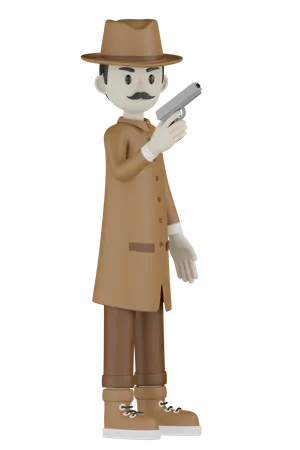 Detective sosteniendo arma  3D Illustration