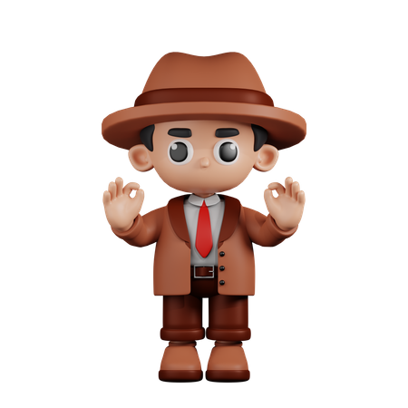 Detective dando gesto con la mano Ok  3D Illustration
