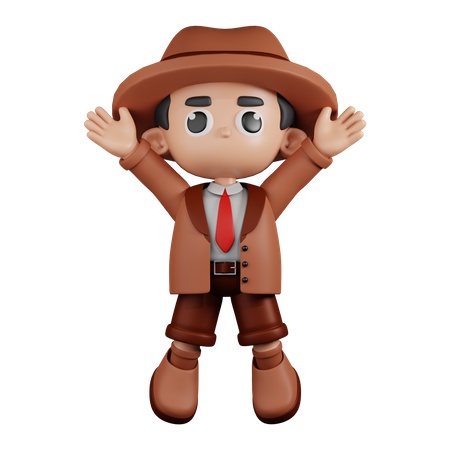 Detective Doing Jumping Celebration  3D Illustration