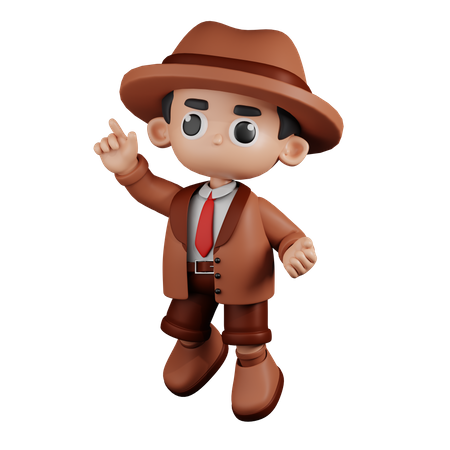 Detective feliz en pose de salto  3D Illustration