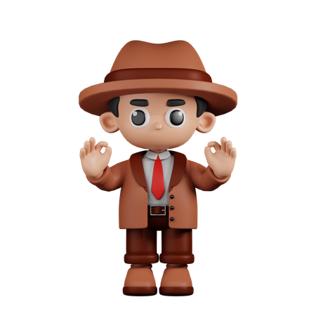 Detective Giving Ok Hand Gesture  3D Illustration