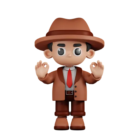 Detective Giving Ok Hand Gesture  3D Illustration