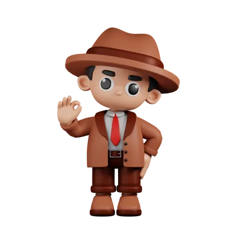 Detective Giving Ok Sign  3D Illustration