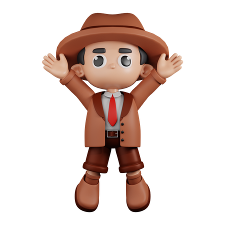 Detective haciendo celebración de salto  3D Icon