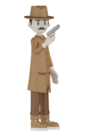 Detective Holding Gun  3D Illustration