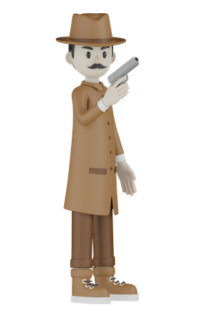 Detective Holding Gun 3D Illustration