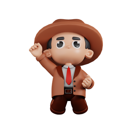 Detective Jumping In The Air  3D Illustration