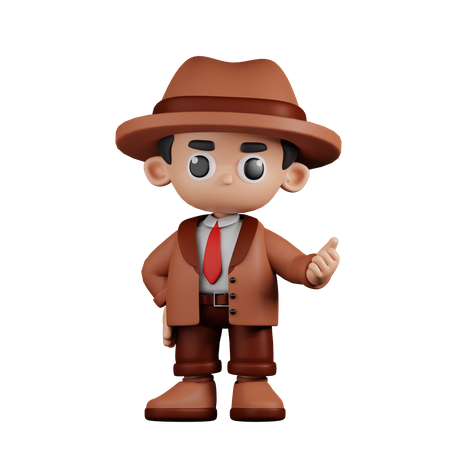 Detective Pointing Next  3D Illustration