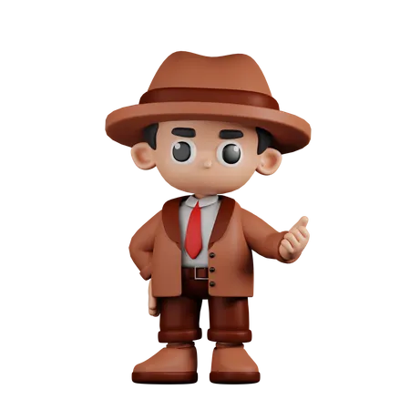 Detective Pointing Next  3D Illustration