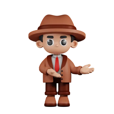 Detective Pointing To Something  3D Illustration