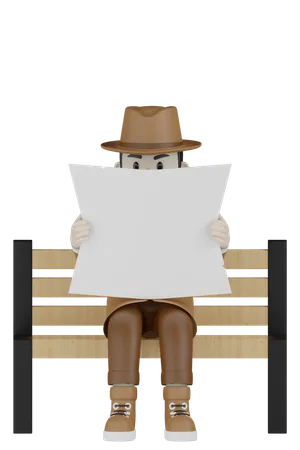 Detective Reading Newspaper 3D Illustration
