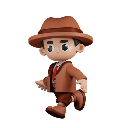 Detective Running  3D Illustration
