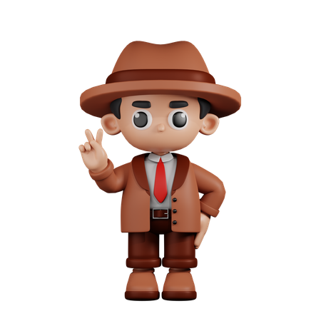 Detective Showing Peace Sign  3D Illustration