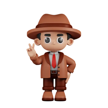 Detective Showing Peace Sign  3D Illustration