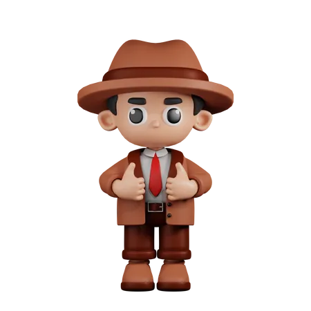 Detective Showing Thumbs Up  3D Illustration