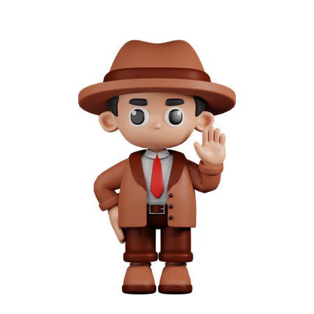 Detective With Hands Up  3D Illustration