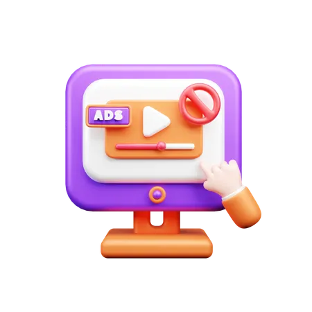 Detener anuncios de vídeo  3D Icon
