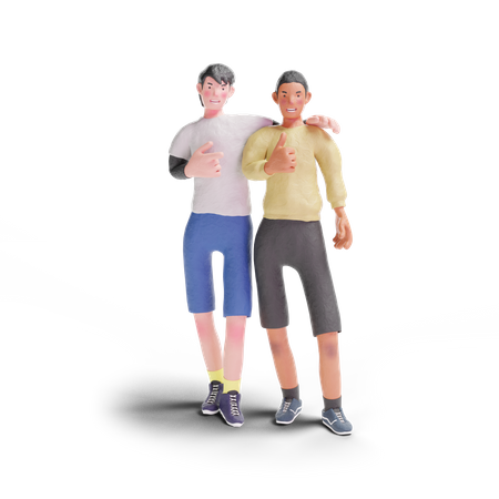 Deux adolescents pouces vers le haut geste  3D Illustration