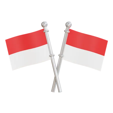 Deux drapeaux indonésiens  3D Icon