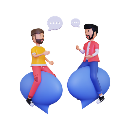 Deux hommes discutant assis sur une bulle de discussion  3D Illustration