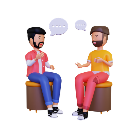 Deux hommes sont assis tout en discutant  3D Illustration