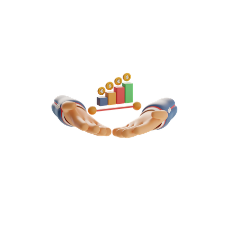 Deux mains ci-dessus avec graphique à barres et pièce de monnaie  3D Icon
